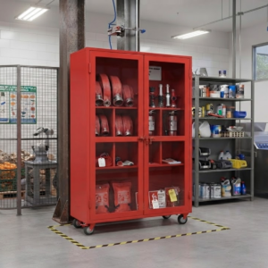 Gabinete metálico móvil con puertas de acrílico Mirrihue