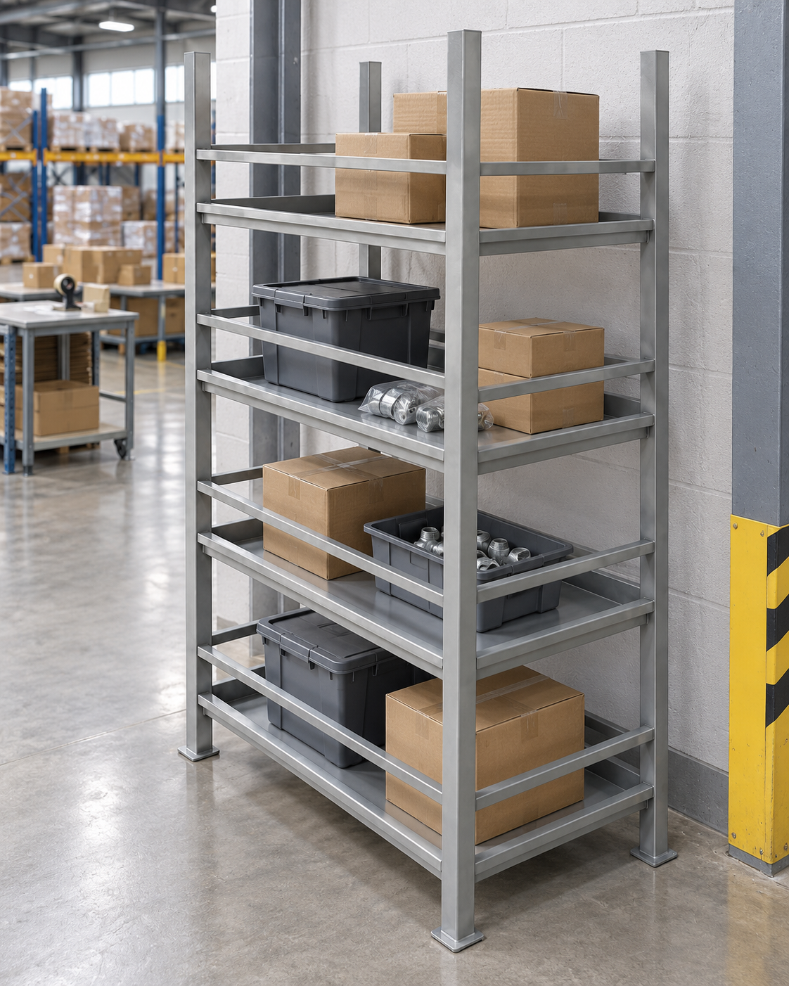 Rack industrial de cinco niveles con bandejas antiderrame - Imagen 2